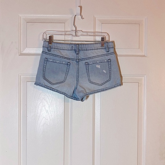 Forever 21 Button Front Light Wash Distressed Jean Shorts - Picture 3 of 6